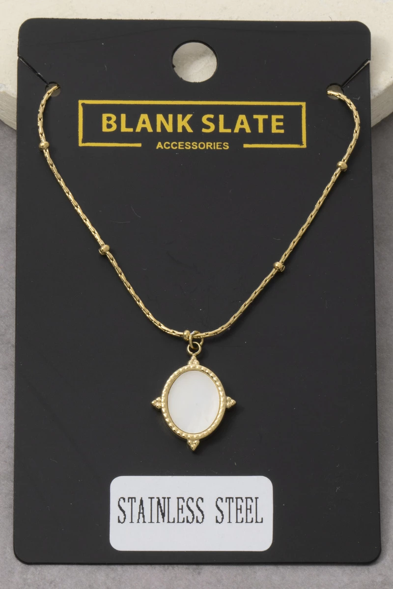 Stainless Steel Oval Mop Compass Pendant Necklace