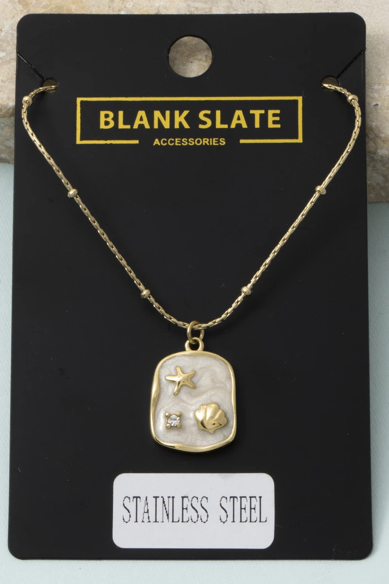 Stainless Steel Starfish Shell Tag Necklace