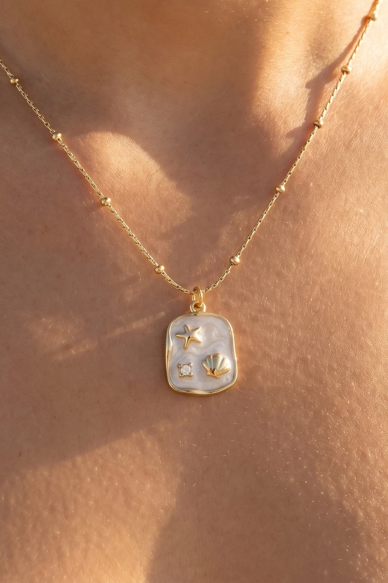 Stainless Steel Starfish Shell Tag Necklace