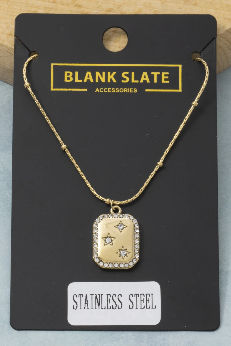 Stainless Steel Cz Star Constellation Tag Necklace