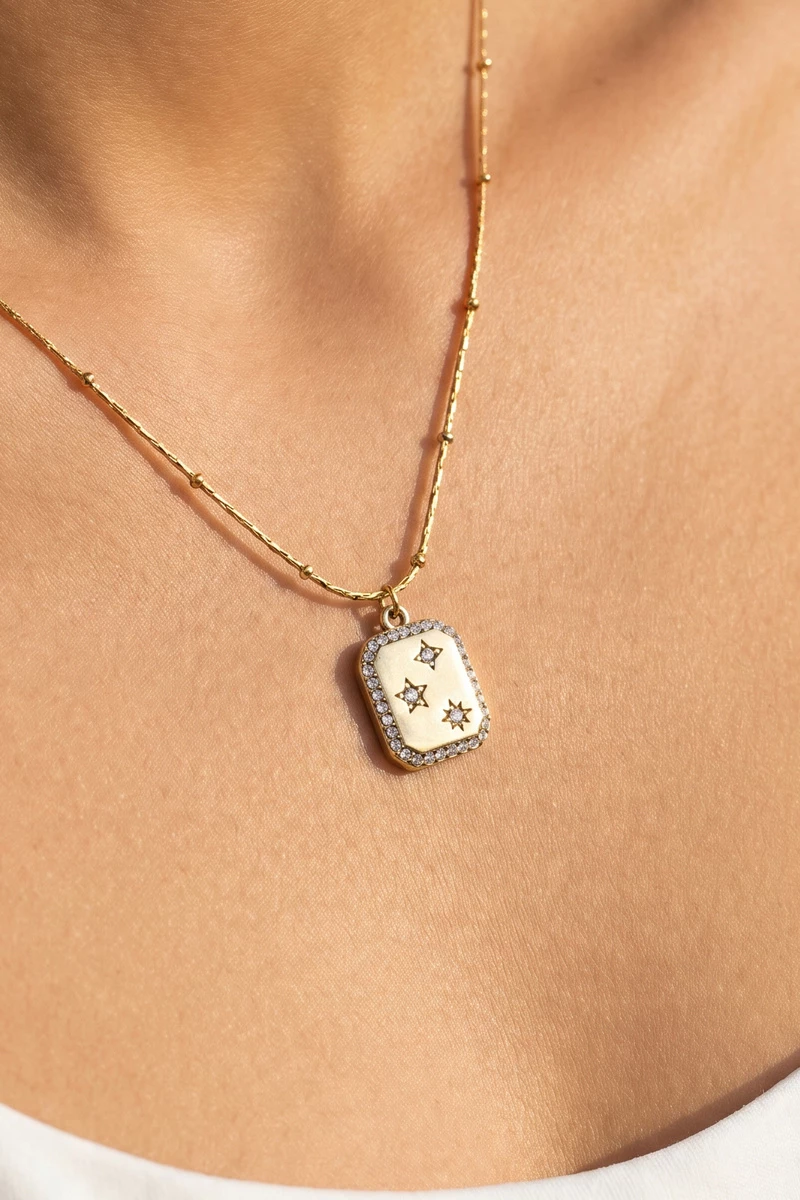 Stainless Steel Cz Star Constellation Tag Necklace