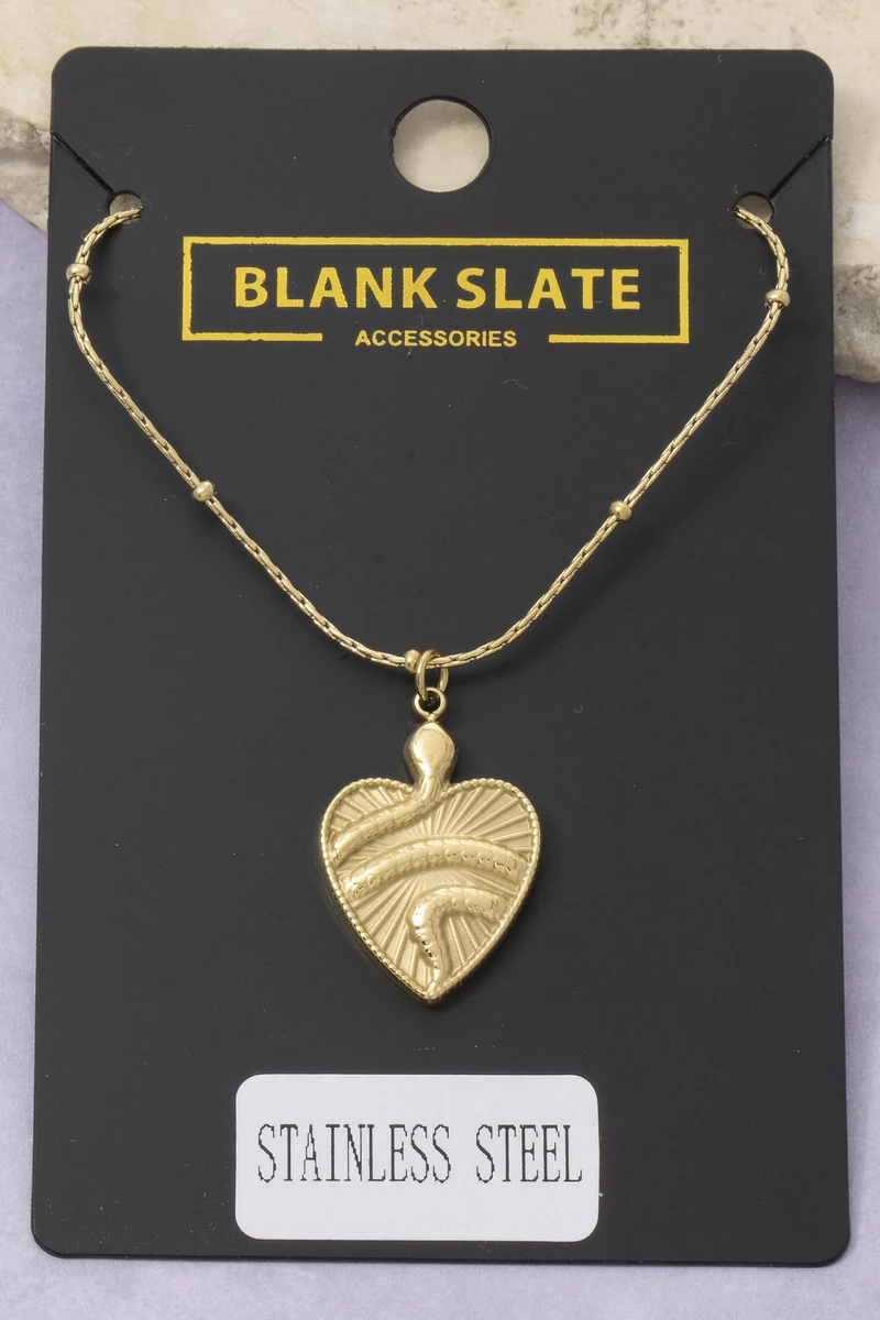 Stainless Steel Serpent Heart Pendant Necklace