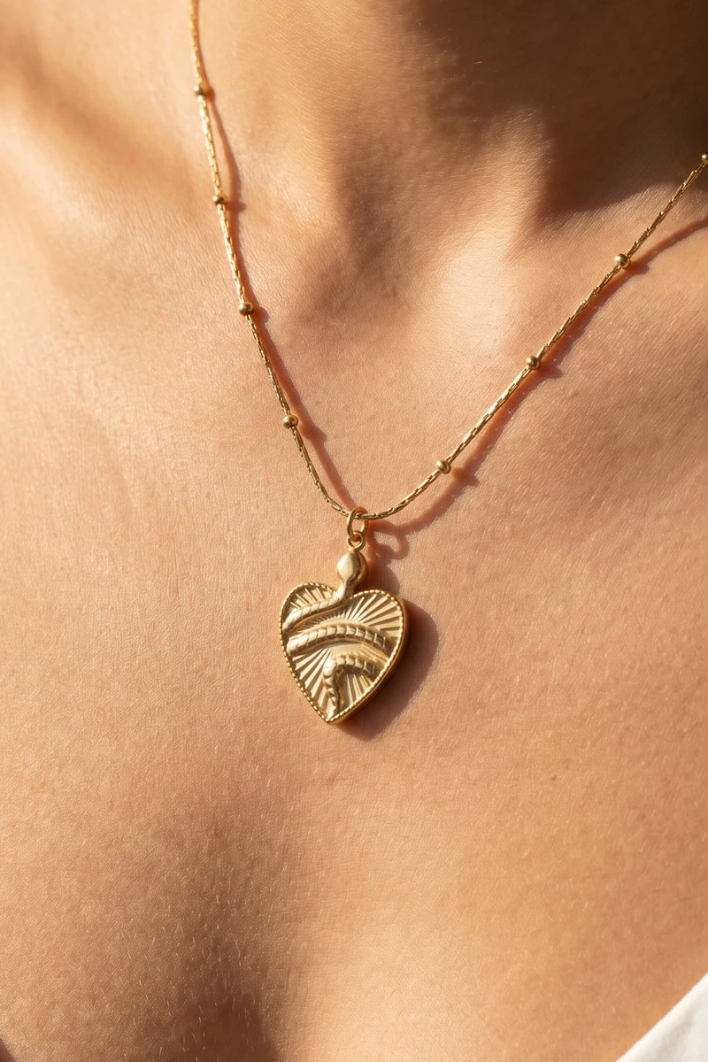 Stainless Steel Serpent Heart Pendant Necklace