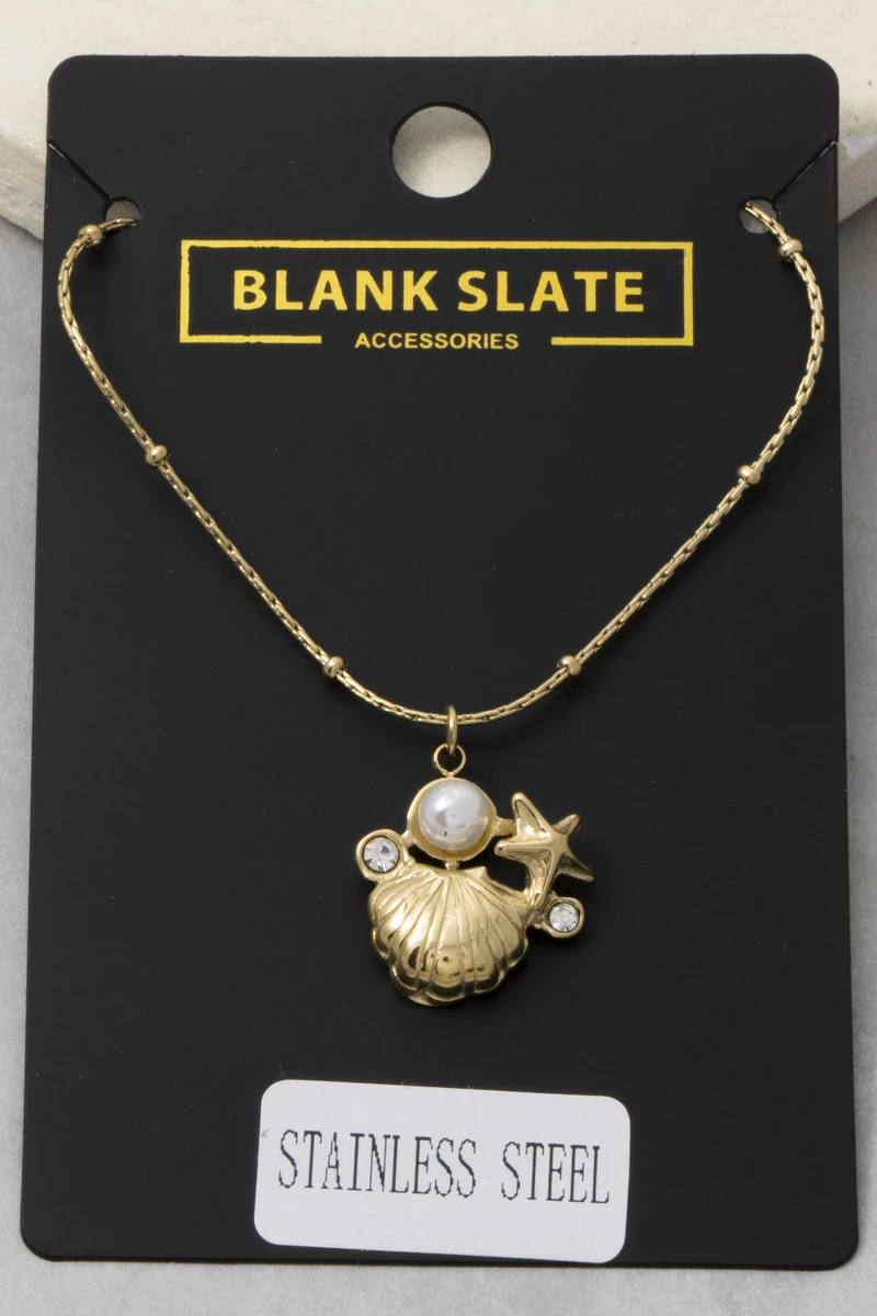 Stainless Steel Seashell Starfish Pendant Necklace