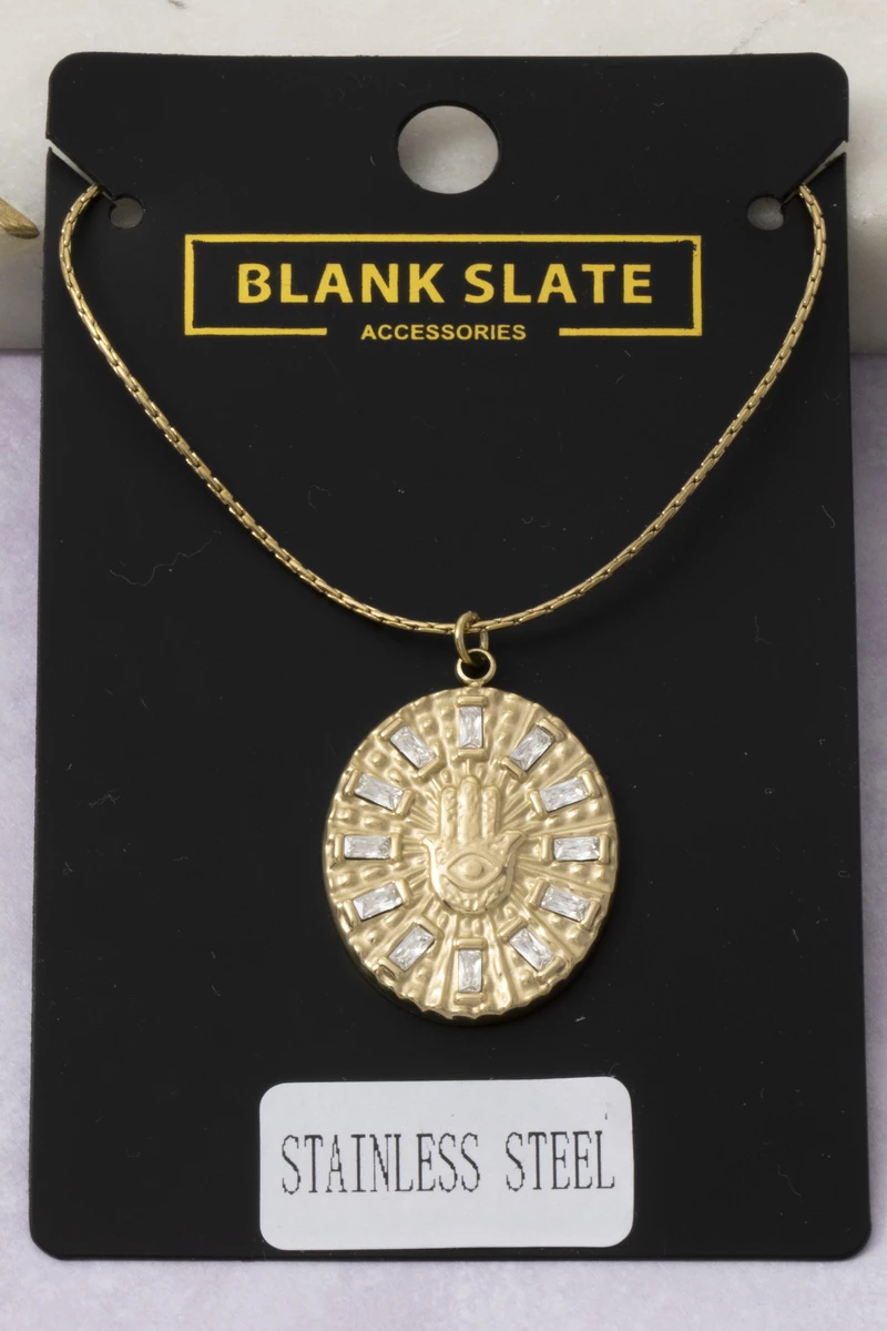 Stainless Steel Hamsa Hand Medallion Necklace