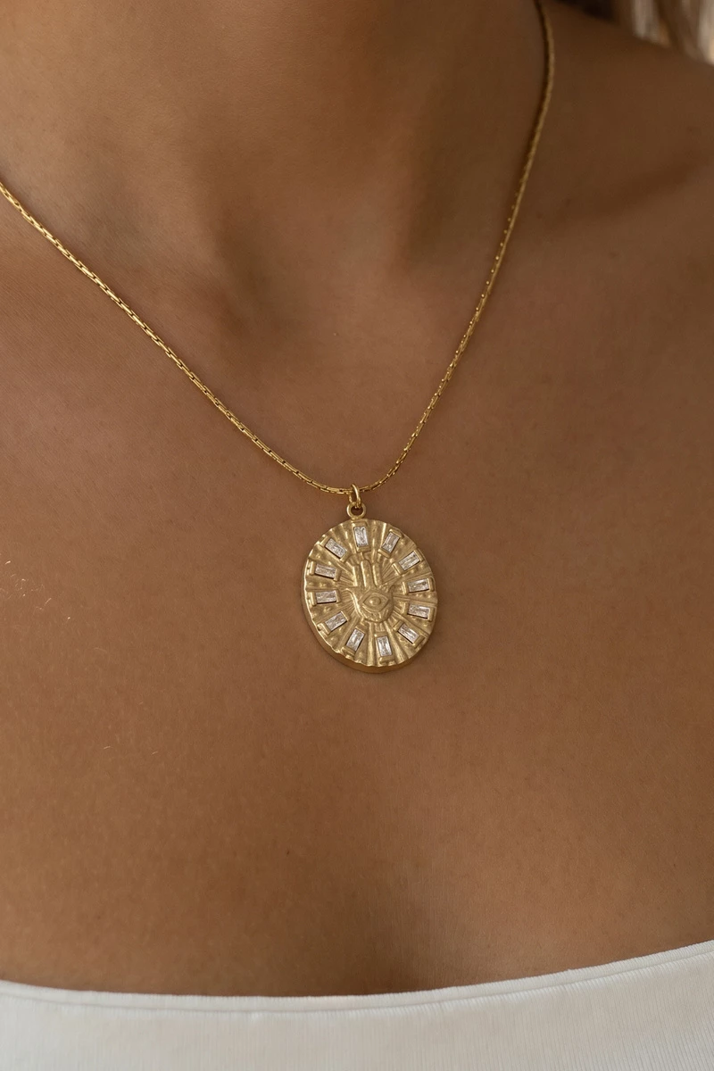 Stainless Steel Hamsa Hand Medallion Necklace