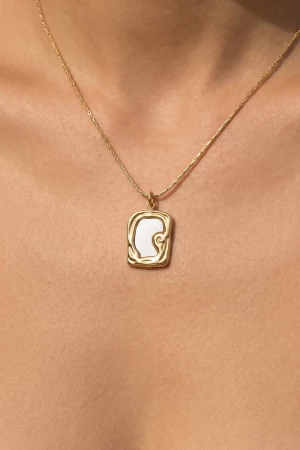 Stainless Steel Mother Of Pearl Pendant Necklace