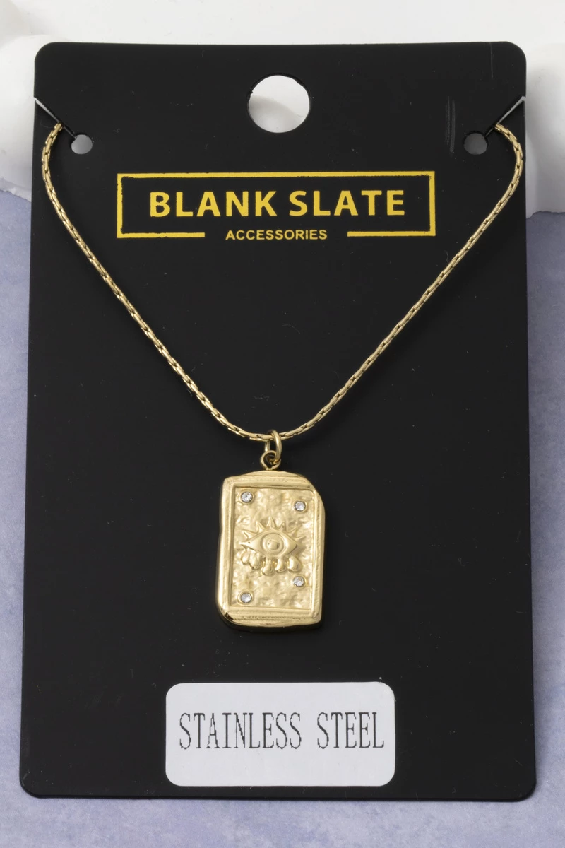 Stainless Steel Evil Eye Tag Pendant Necklace