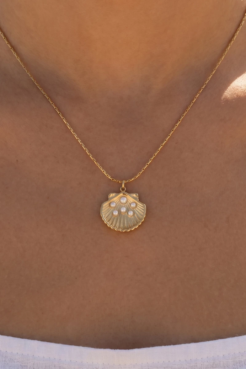 Stainless Steel Pearl Cluster Shell Necklace