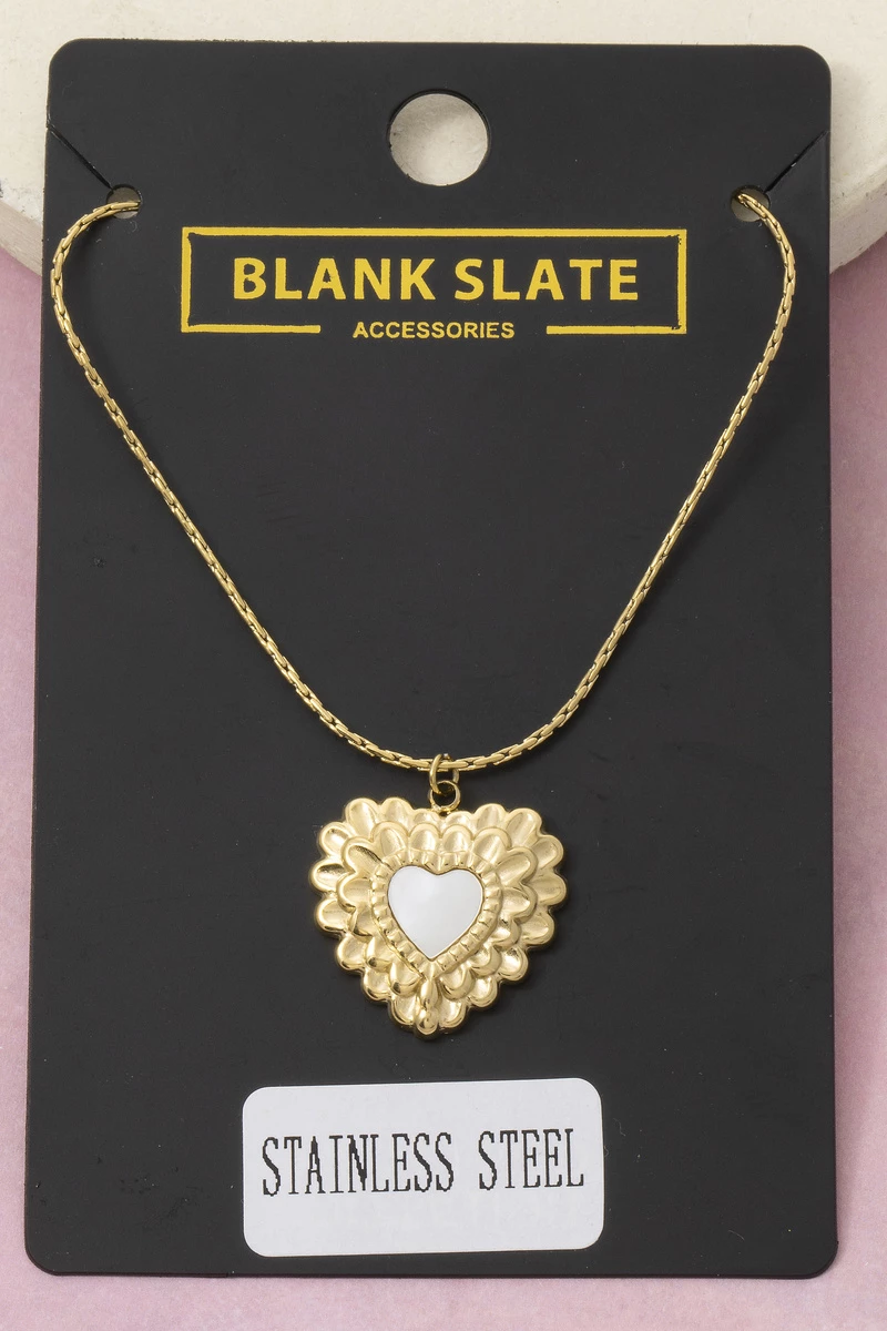Stainless Steel Petal Edge Heart Mop Pendant Necklace