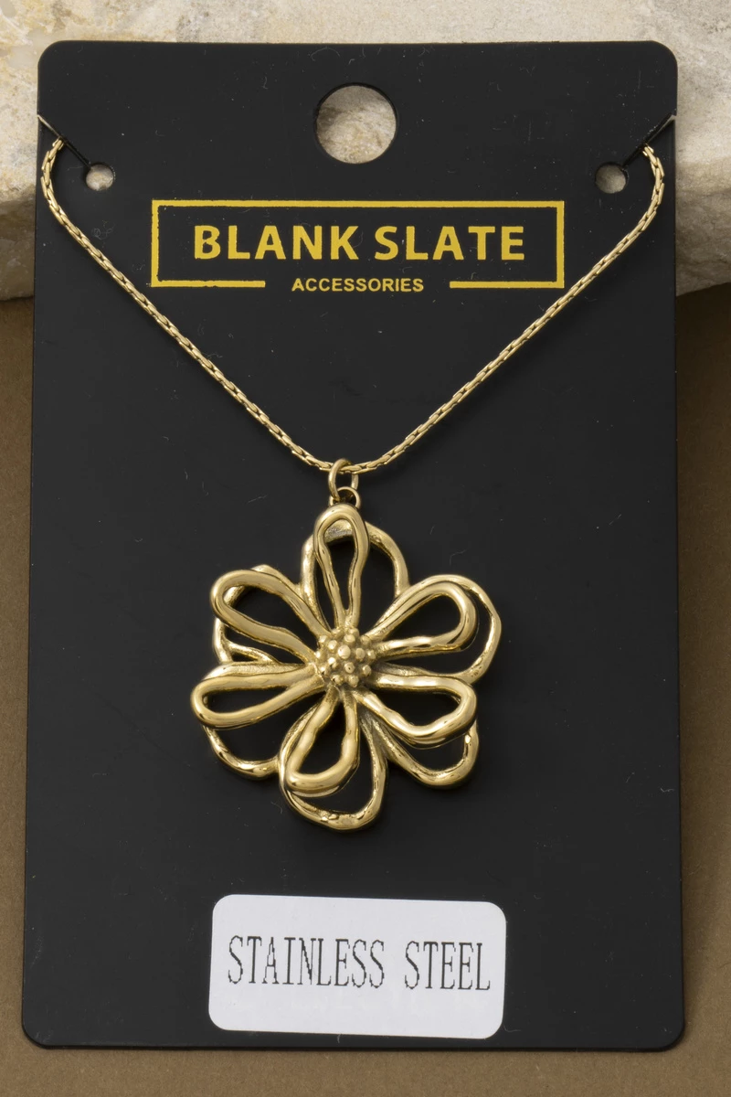 Stainless Steel Open Wire Flower Necklace