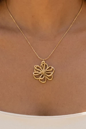 Stainless Steel Open Wire Flower Necklace