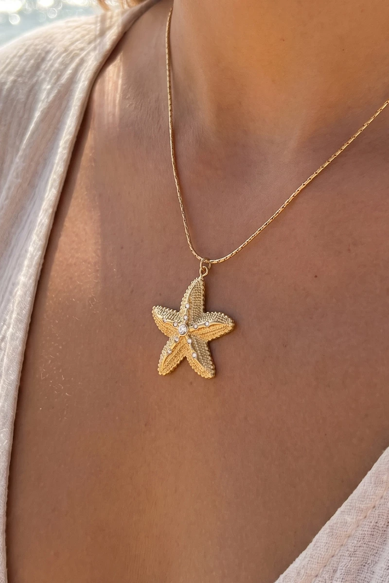 Stainless Steel Pave Cz Starfish Necklace