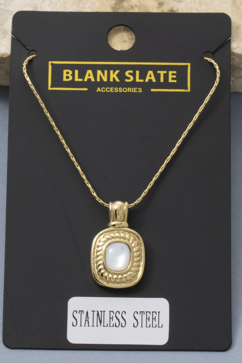 Stainless Steel Vintage Cabochon Pendant Necklace