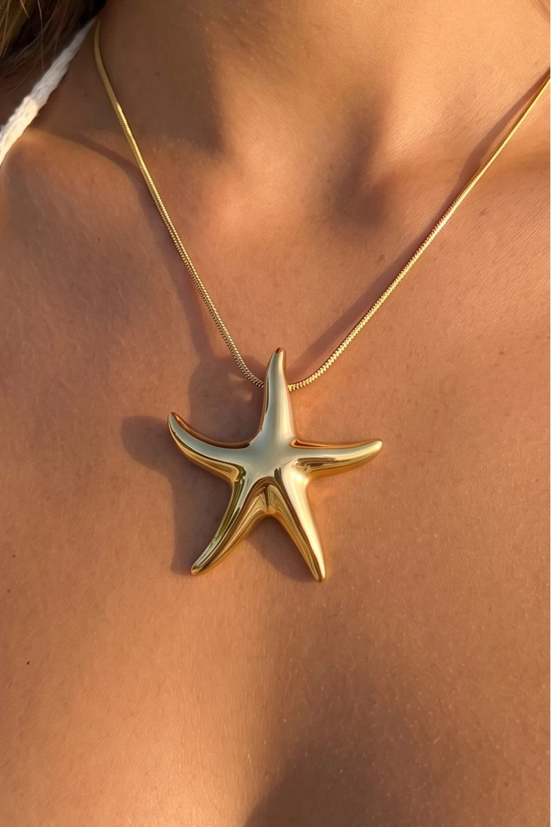 Puff Starfish Pendant Coastal Snake Chain Necklace