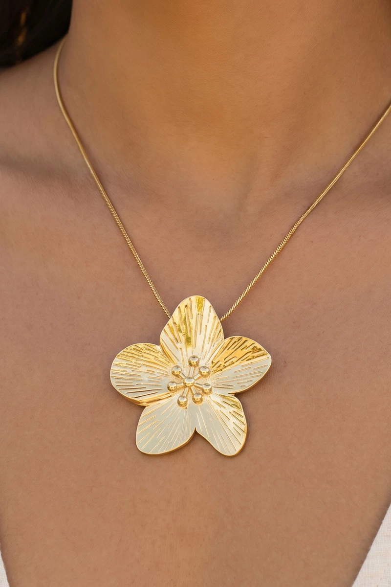 Plumeria Flower Beaded Center Pendant Necklace