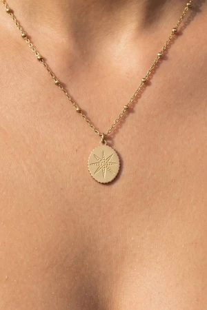 Gold Dipped Starburst Medallion Pendant Necklace