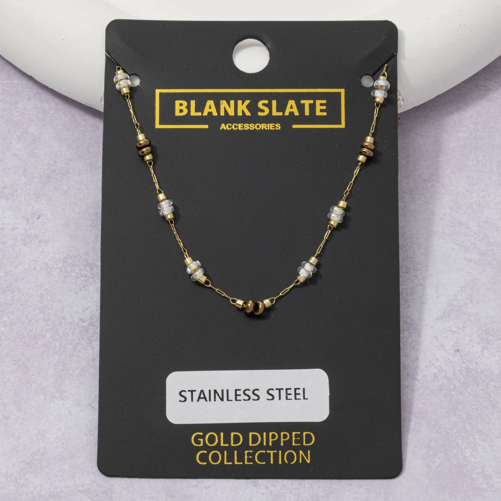 Gold Dipped Glass Bead Station Necklace