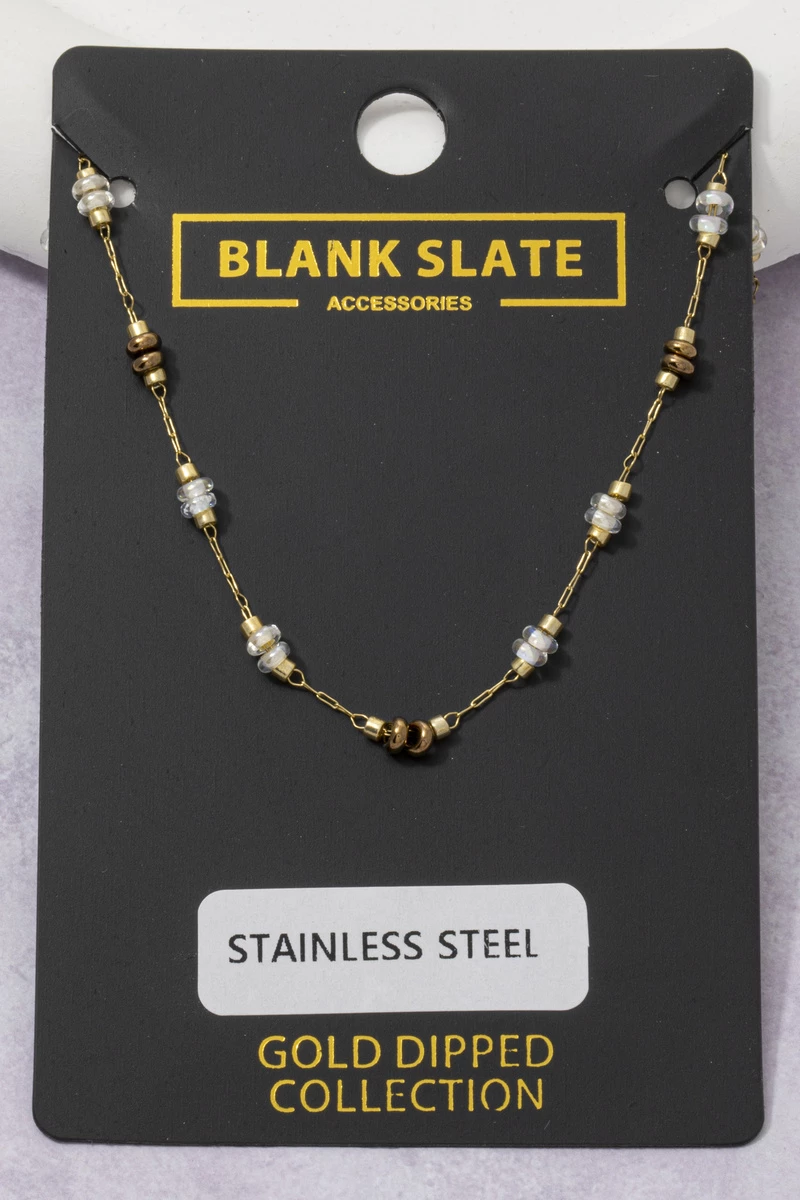Gold Dipped Glass Bead Station Necklace