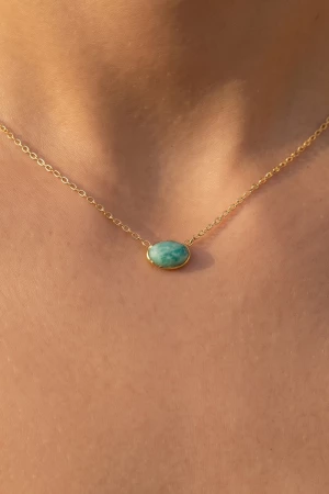 Gold Dipped Oval Amazonite Pendant Necklace