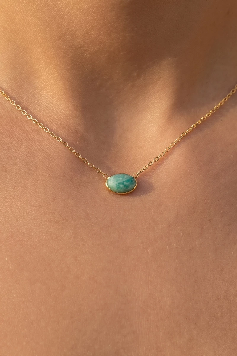 Gold Dipped Oval Amazonite Pendant Necklace
