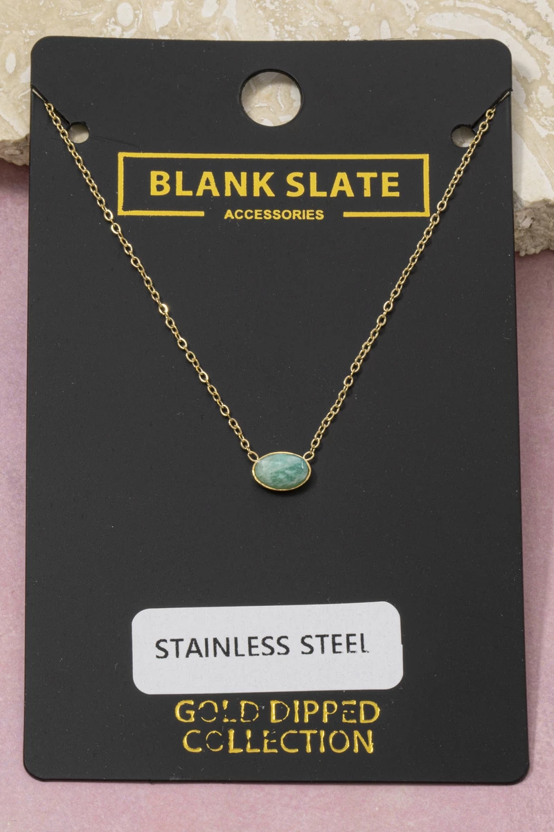 Gold Dipped Oval Amazonite Pendant Necklace