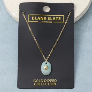Gold Dipped Star On Oval Stone Pendant Necklace
