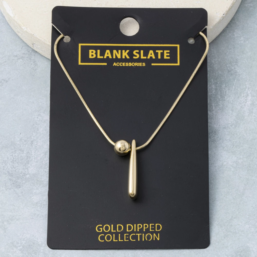 Gold Dipped Ball And Drop Bar Pendant Necklace