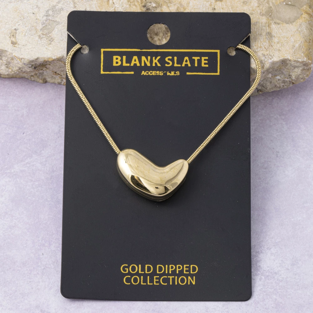 Gold Dipped Puffed Heart Slide Pendant Necklace