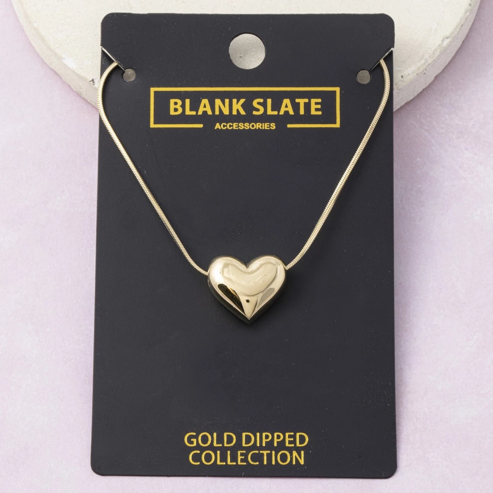 Gold Dipped Mini Puff Heart Pendant Necklace