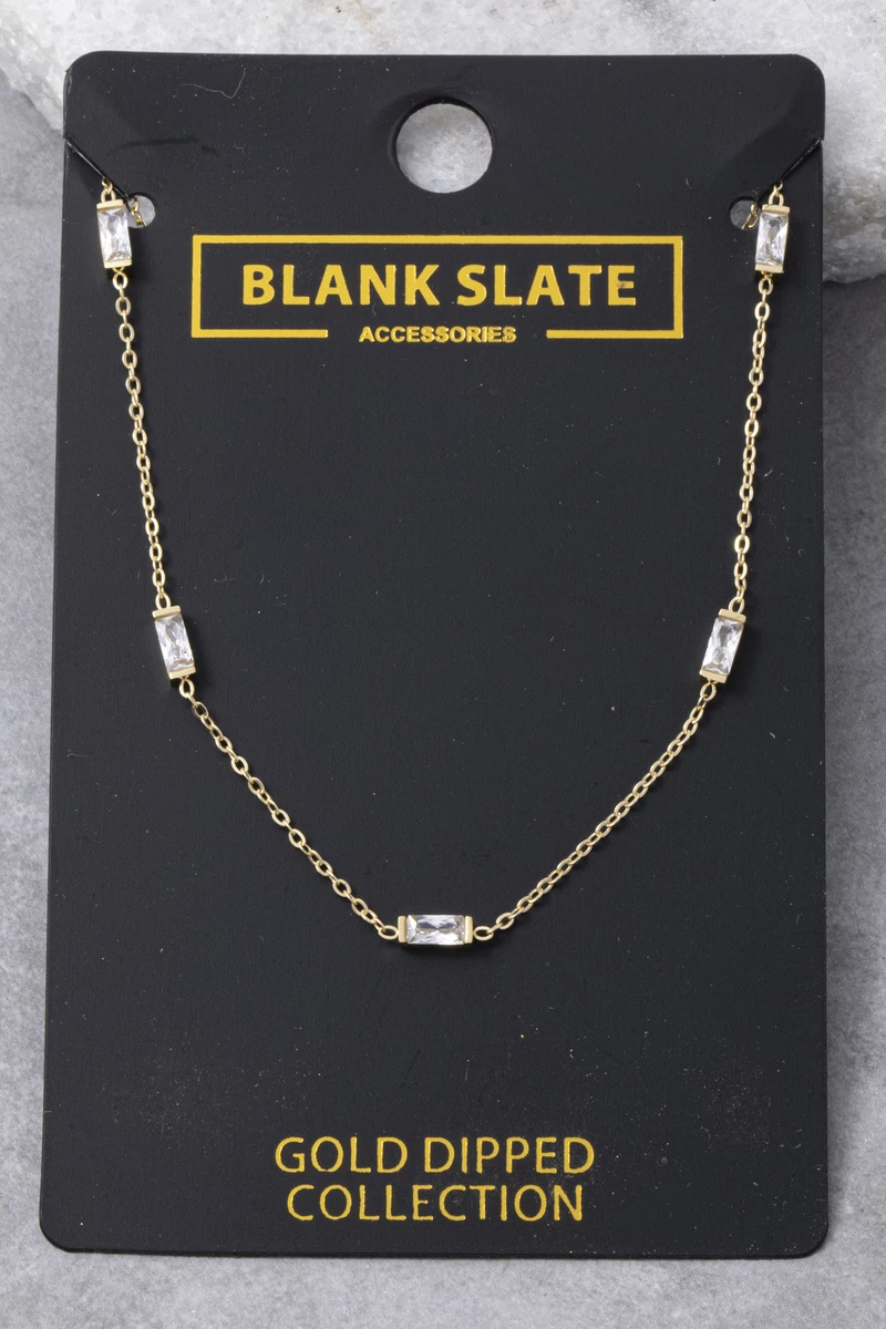 Gold Dipped Baguette Cz Station Chain Necklace