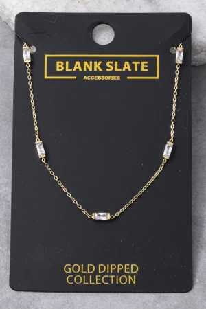 Gold Dipped Baguette Cz Station Chain Necklace