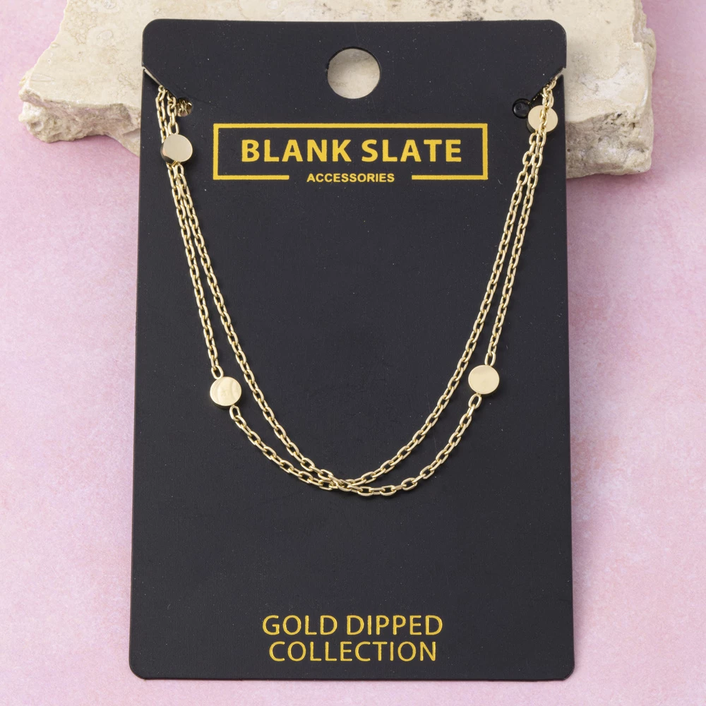 Gold Dipped Layered Disc Station Chain Necklace