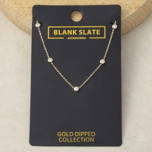Gold Dipped Bezel Cz Station Dainty Necklace