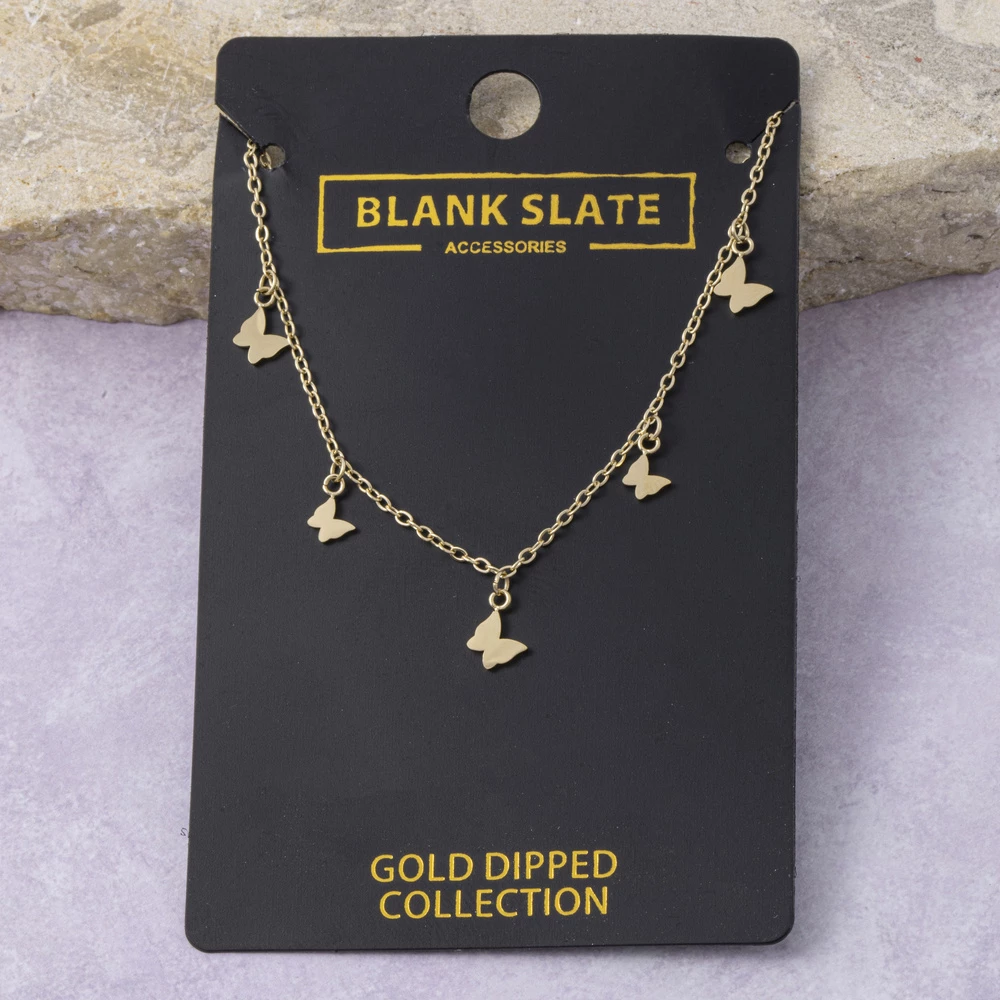 Gold Dipped Butterfly Charm Dangle Necklace