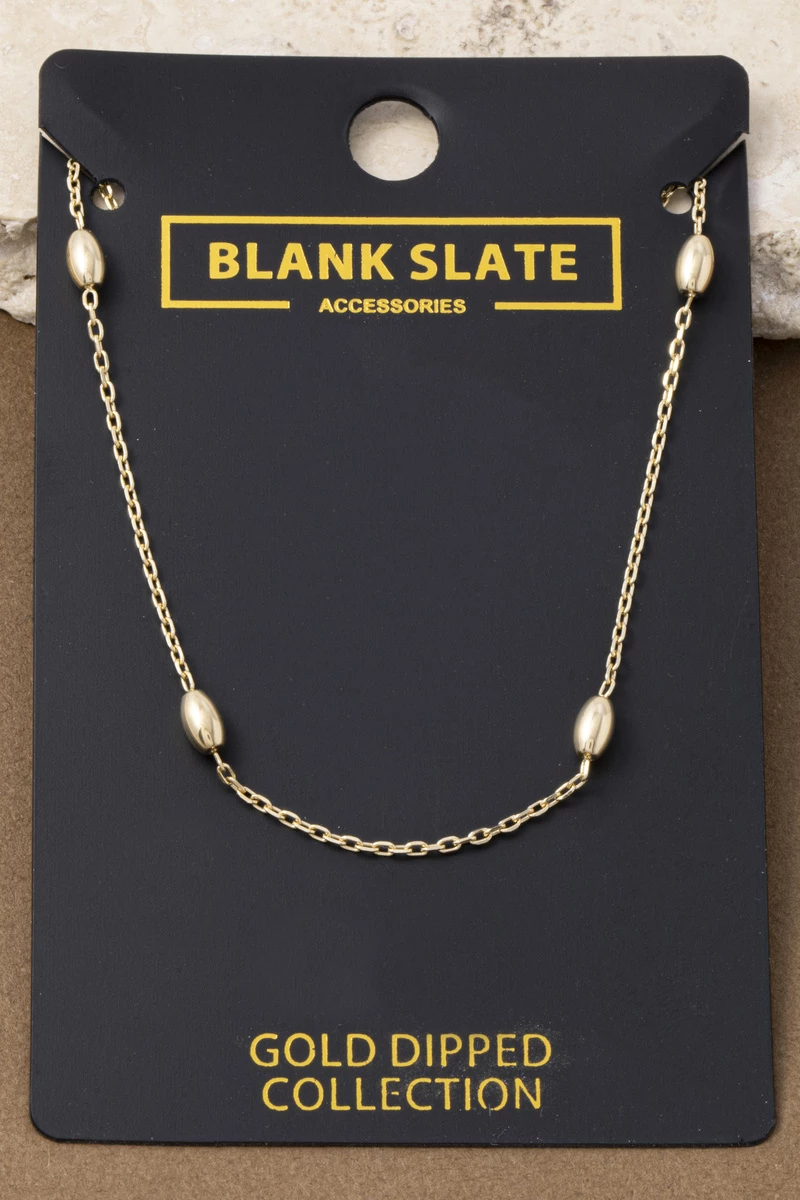 Gold Dipped Oval Bead Station Dainty Necklace