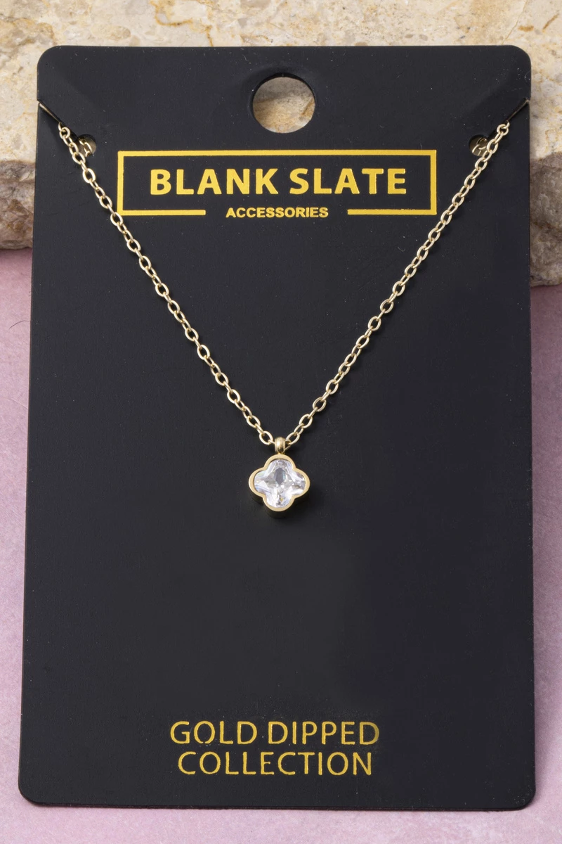 Gold Dipped Clover Bezel Cz Pendant Necklace