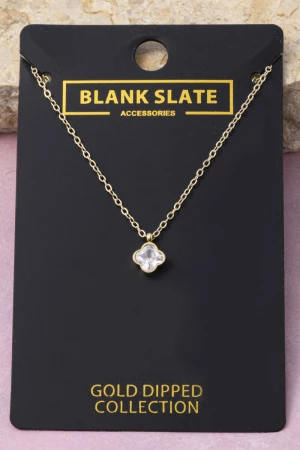 Gold Dipped Clover Bezel Cz Pendant Necklace