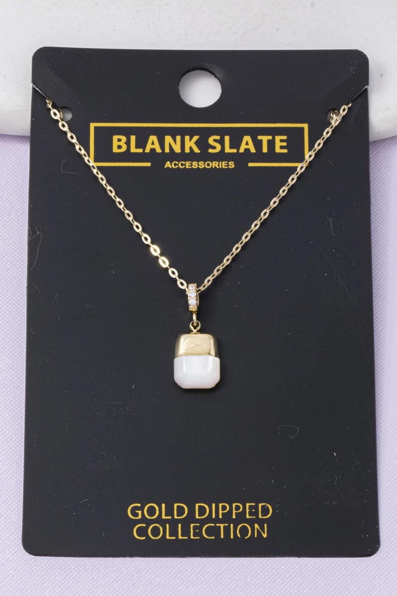 Gold Dipped Square Mother Of Pearl Pendant Necklace