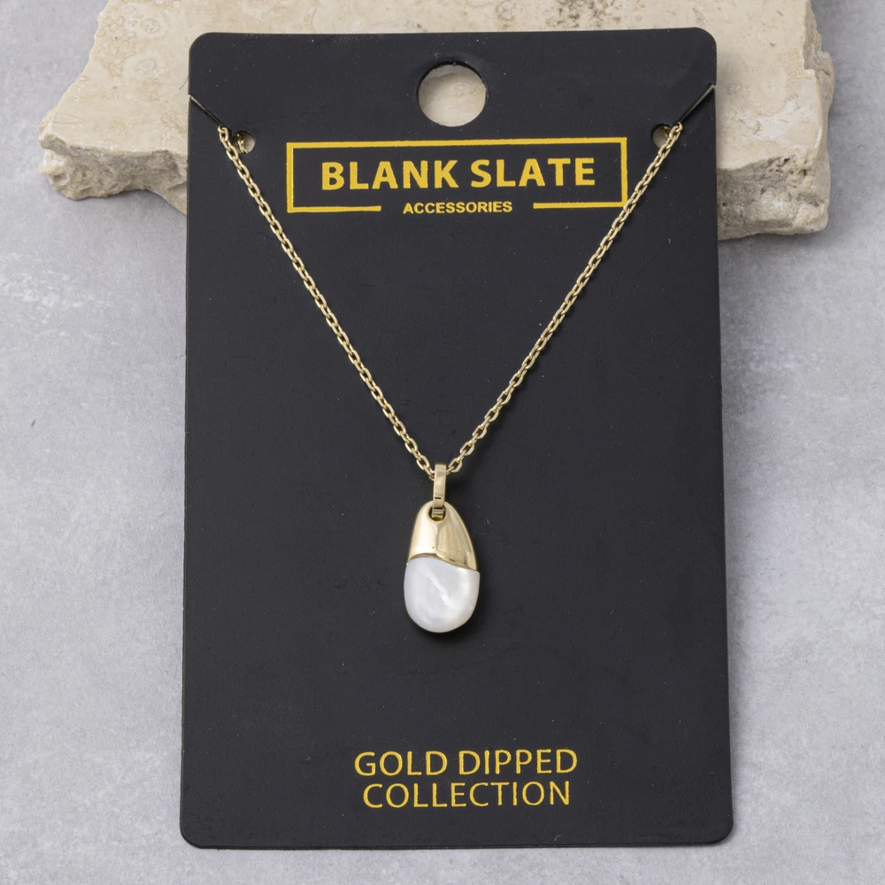 Gold Dipped Mother Of Pearl Teardrop Pendant Necklace