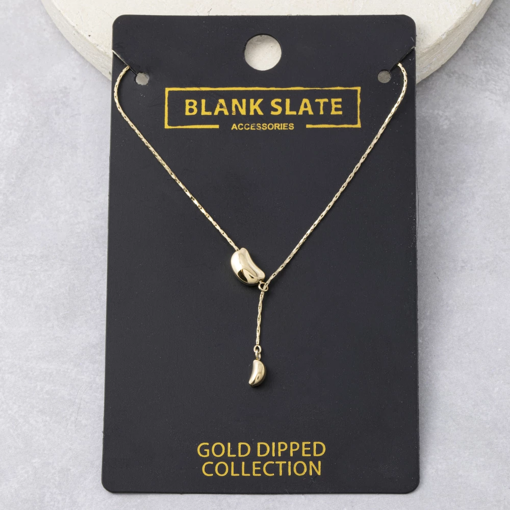 Gold Dipped Bean Pebble Y Lariat Necklace