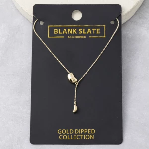 Gold Dipped Bean Pebble Y Lariat Necklace