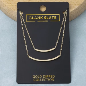 Gold Dipped Double Curved Bar Layered Necklace