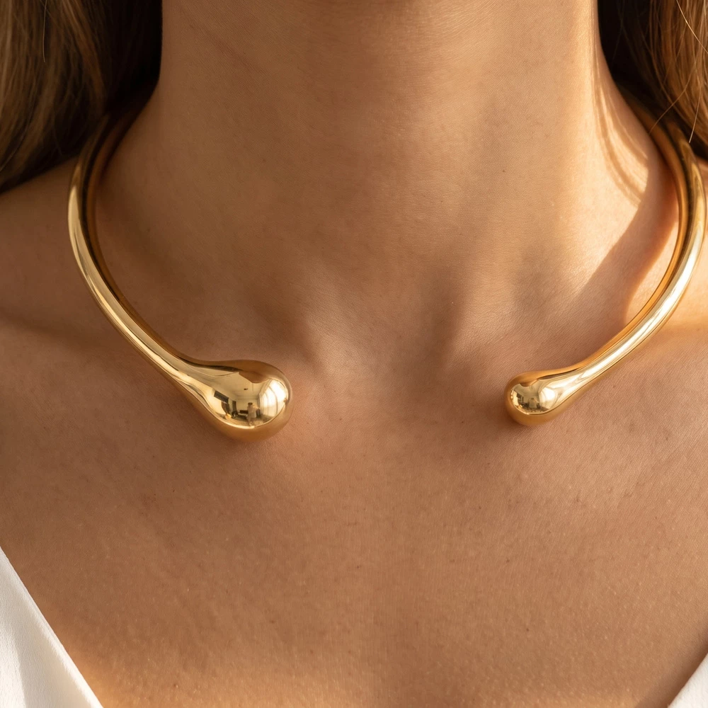 Polished Teardrop Open Collar Choker Necklace