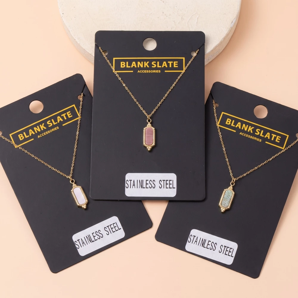 Stainless Steel Hexagon Stone Bar Pendant Necklace