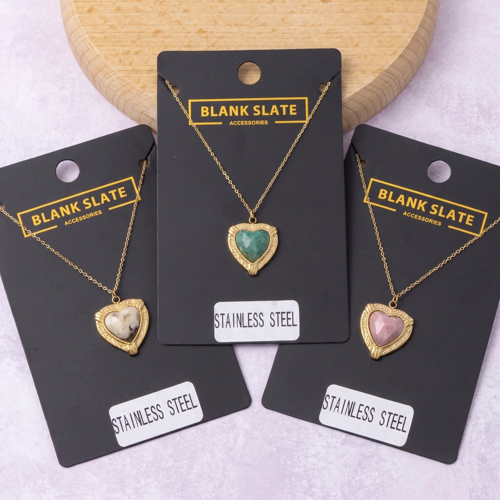 Stainless Steel Heart Stone Halo Pendant Necklace