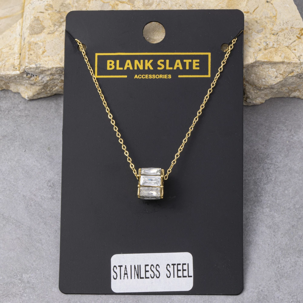 Stainless Steel Triple Baguette Cz Slider Necklace