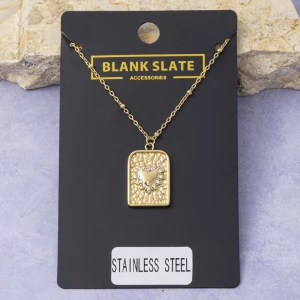 Stainless Steel Sunburst Heart Tag Necklace