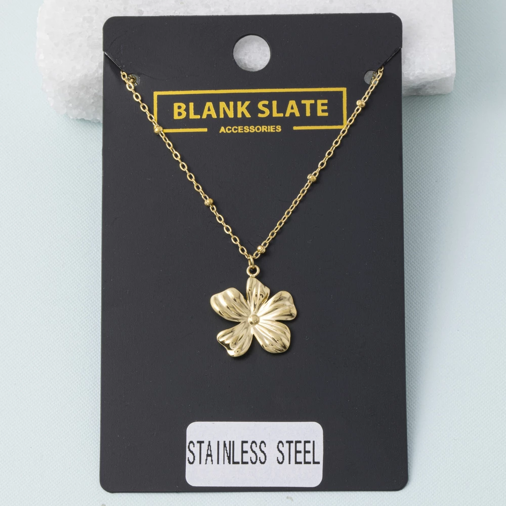 Stainless Steel Five Petal Flower Pendant Necklace