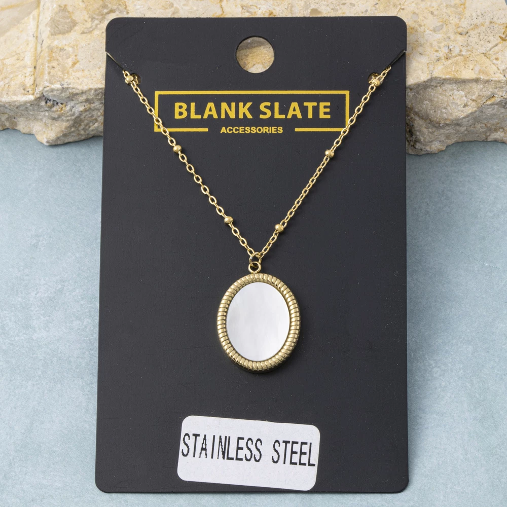Stainless Steel Mother Of Pearl Rope Frame Necklace